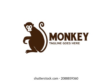 Simple Minimalist Funny Monkey Logo Design Vector