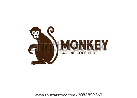Simple Minimalist Funny Monkey Logo Design Vector