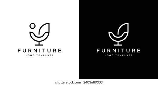 Simple Minimalist Furniture Logo. Interior Sofa Chair with Modern Lineart Outline Style. Furnishing Logo Design Template.