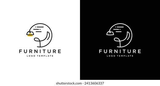 Simple Minimalist Furniture Logo. Interior Sofa Chair Lamp with Modern Lineart Outline Style. Furnishing Logo Design Template.