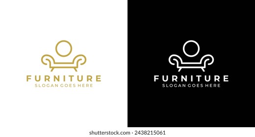 Logotipo minimalista simple de los muebles. Silla interior del sofá con estilo moderno del contorno de Lineart. Plantilla de diseño de logotipo interior de muebles.