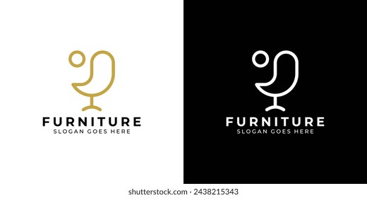 Logotipo minimalista simple de los muebles. Silla interior del sofá con estilo moderno del contorno de Lineart. Plantilla de diseño de logotipo interior de muebles.