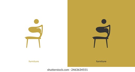 Simple Minimalist Furniture Logo. Interior Sofa Chair and Abstract People. Furnishing Logo, Icon, Symbol, Vector, Design Template.