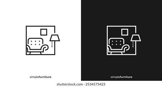 Simple Minimalist Furniture Logo. Interior Sofa Chair with Modern Lineart Outline Style. Furnishing Logo, Icon, Symbol, Vector, Design Inspiration.