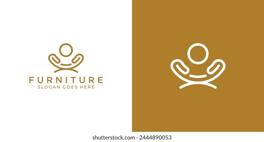 Logotipo minimalista simple de los muebles. Personas Sofá interior con estilo de contorno lineal moderno. Plantilla de diseño de logotipo interior de muebles.