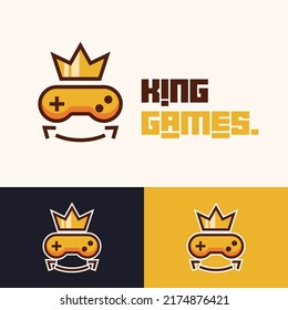 simple minimalist gamepad joystick with king crown logo design