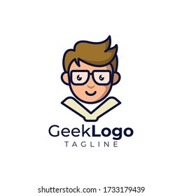 Simple minimalista geek nerd head mascot logo diseño vectorial plantilla