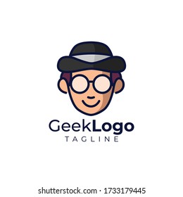 Simple minimalist geek nerd head mascot logo design vector template
