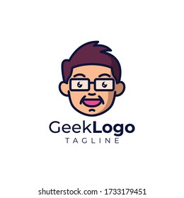 Simple minimalist geek nerd head mascot logo design vector template