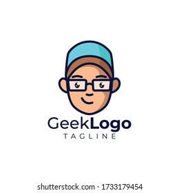 Simple minimalista geek nerd head mascot logo diseño vectorial plantilla