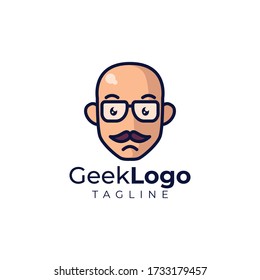 Simple minimalist geek nerd head mascot logo design vector template