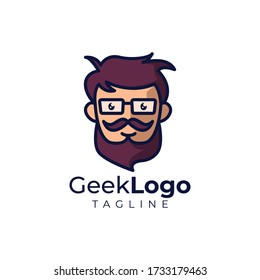 Simple minimalist geek nerd head mascot logo design vector template
