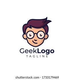 Simple minimalista geek nerd head mascot logo diseño vectorial plantilla