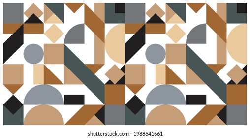 Simple minimalist geometric abstract artwork poster. Vector pattern design of colorful circles, semicircles, triangles and squares in Scandinavian style. Great for wallpapers, backgrounds, and web.