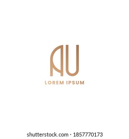 Simple and minimalist geometric letter AU monogram logo with rounded style