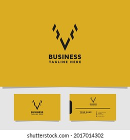 Simple and minimalist geometric letter V logo with business card