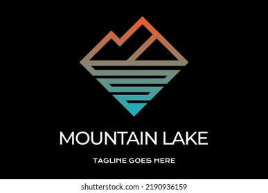 Simple Minimalist Geometric Mountain Lake River Creek Monogram Logo Design