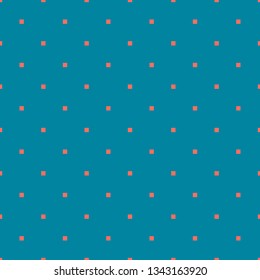 Simple minimalist geometric seamless pattern with small squares, dots, pixels. Vector abstract background in bright colors, turquoise blue and coral. Subtle minimal texture. Repeat design for decor