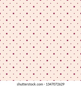 Simple minimalist geometric seamless pattern with small squares, dots, tiny pixels. Vector abstract background in burgundy and pink color. Subtle minimal texture. Repeat design for decor, wallpapers