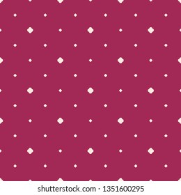 Simple minimalist geometric seamless pattern with small floral shapes, dots. Vector abstract background in burgundy and pink color. Subtle minimal texture. Elegant repeat design for decor, textile