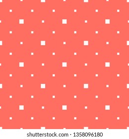 Simple minimalist geometric seamless pattern with small squares, dots, pixels. Vector abstract background in coral and white color. Subtle minimal texture. Repeat design for decor, fabric, textile