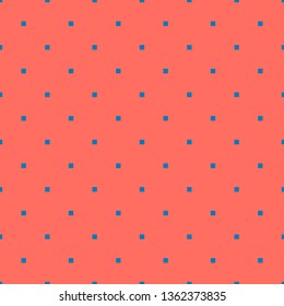 Simple minimalist geometric seamless pattern with small squares, dots, pixels. Vector abstract background in bright colors, blue and coral. Subtle minimal texture. Repeat design for decor, wrapping