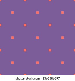 Simple minimalist geometric seamless pattern with small squares, dots, pixels. Vector abstract background in bright colors, purple and coral. Subtle minimal texture. Repeat design for decor, covers
