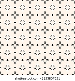 Simple minimalist geometric seamless pattern. Abstract monochrome minimal background with small floral shapes. Subtle repeat design for decor, print.