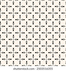 Simple minimalist geometric seamless pattern. Abstract monochrome minimal background with small floral shapes. Subtle repeat design for decor, print.