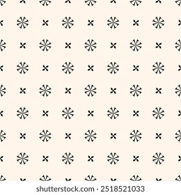 Simple minimalist geometric seamless pattern. Abstract monochrome minimal background with small floral shapes. Subtle repeat design for decor, print.