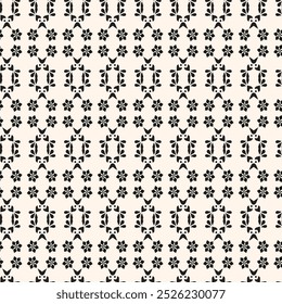 Simple minimalist geometric seamless pattern. Abstract monochrome minimal background with small floral shapes. Subtle repeat design for decor, print.