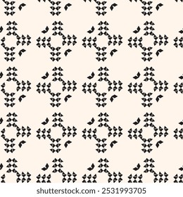 Simple minimalist geometric seamless pattern. Abstract monochrome minimal background with small floral shapes. Subtle repeat design for decor, print.