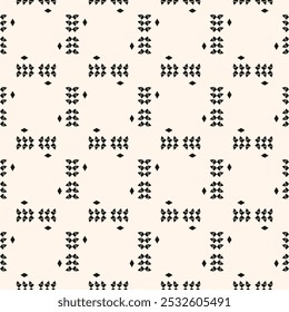 Simples minimalista padrão geométrico sem emenda. Fundo mínimo monocromático abstrato com pequenas formas florais. Design de repetição sutil para decoração, impressão.