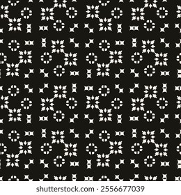 Simple minimalist geometric seamless pattern. Abstract monochrome minimal background with small floral shapes. Subtle repeat design for decor, print.