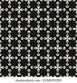 Simple minimalist geometric seamless pattern. Abstract monochrome minimal background with small floral shapes. Subtle repeat design for decor, print.