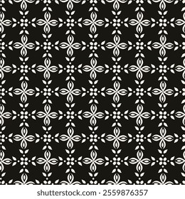 Simple minimalist geometric seamless pattern. Abstract monochrome minimal background with small floral shapes. Subtle repeat design for decor, print.