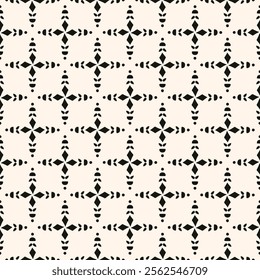 Simple minimalist geometric seamless pattern. Abstract monochrome minimal background with small floral shapes. Subtle repeat design for decor, print.