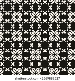 Simple minimalist geometric seamless pattern. Abstract monochrome minimal background with small floral shapes. Subtle repeat design for decor, print.