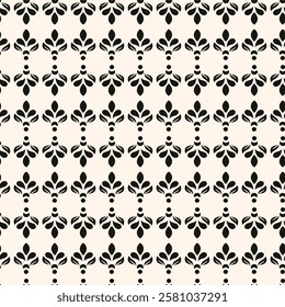 Simple minimalist geometric seamless pattern. Abstract monochrome minimal background with small floral shapes. Subtle repeat design for decor, print.