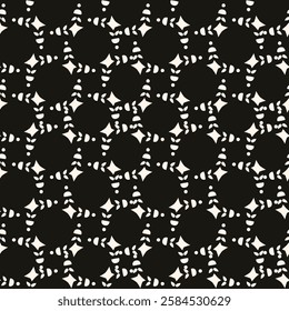 Simple minimalist geometric seamless pattern. Abstract monochrome minimal background with small floral shapes. Subtle repeat design for decor, print.
