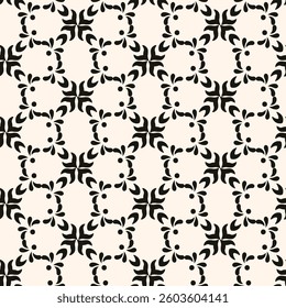 Simple minimalist geometric seamless pattern. Abstract monochrome minimal background with small floral shapes. Subtle repeat design for decor, print.