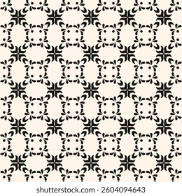 Simple minimalist geometric seamless pattern. Abstract monochrome minimal background with small floral shapes. Subtle repeat design for decor, print.