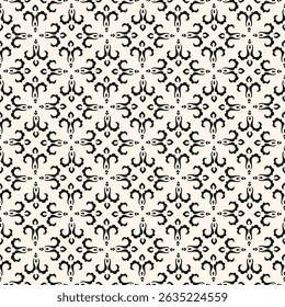 Simple minimalist geometric seamless pattern. Abstract monochrome minimal background with small floral shapes. Subtle repeat design for decor, print.