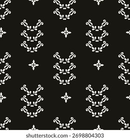 Simple minimalist geometric seamless pattern. Abstract monochrome minimal background with small floral shapes. Subtle repeat design for decor, print.