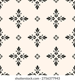 Simple minimalist geometric seamless pattern. Abstract monochrome minimal background with small floral shapes. Subtle repeat design for decor, print.