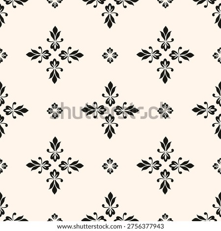 Simple minimalist geometric seamless pattern. Abstract monochrome minimal background with small floral shapes. Subtle repeat design for decor, print.