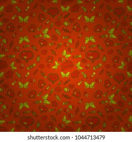 Simple minimalist geometric seamless texture. Modern design for decor, textile. Subtle vector pattern with tiny orange, red, yellow hearts on backdrop. Valentines day background. Love romantic theme.