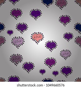 Simple minimalist geometric seamless texture. Love romantic theme. Valentines day background. Subtle vector pattern with tiny white, black, purple hearts on backdrop. Modern design for decor, textile.