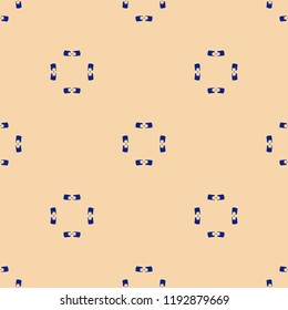 Simple minimalist geometric texture. Seamless pattern with small elements, flower shapes. Vector abstract background in dark blue and yellow colors. Subtle repeat design for decor, wallpaper, textile