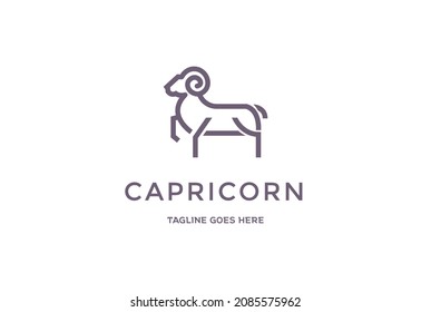 Simple Minimalist Goat Sheep Line Outline for Capricorn Zodiac Logo Design Vector